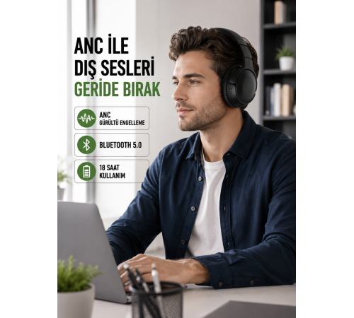 Geniş Frekans Aralıklı Bluetooth Kulak Üstü Kulaklık