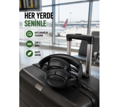 Katlanabilir USB-C Şarjlı Bluetooth Kulaklık