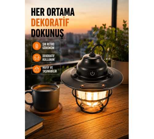 Hafif ve Taşınabilir Retro Tasarım Kamp Lambası