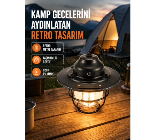 Dekoratif ve Fonksiyonel Taşınabilir Kamp Gece Lambası