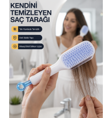 Kendini Temizleyen Ergonomik Saç Tarağı – ABS Gövde, Silikon Diş