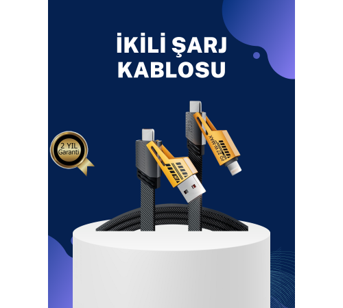 Örgülü Tasarım 4’ü 1 Arada USB-C Lightning Hızlı Şarj Kablosu