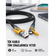 Örgülü Tasarım 4’ü 1 Arada USB-C Lightning Hızlı Şarj Kablosu