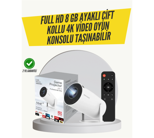 Kablosuz 4K Projeksiyon – Wi‑Fi 6 & Bluetooth 5.0 ile Oyun ve Uygulama Merkezli
