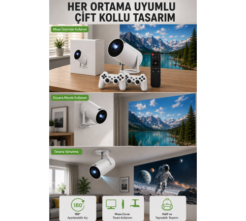 Kablosuz 4K Projeksiyon – Wi‑Fi 6 & Bluetooth 5.0 ile Oyun ve Uygulama Merkezli Yeni Nesil