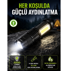 4 Modlu USB Şarjlı LED El Feneri Kamp ve Outdoor