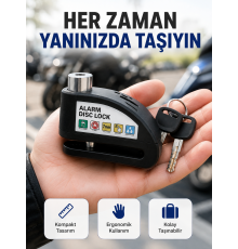 Çelik Gövdeli Alarm Disk Kilidi Motosiklet ve Bisiklet İçin Güvenlik Yeni Nesil