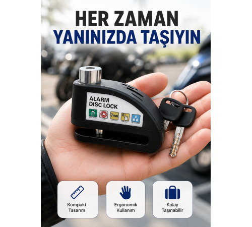 Çelik Gövdeli Alarm Disk Kilidi Motosiklet ve Bisiklet İçin Güvenlik Yeni Nesil