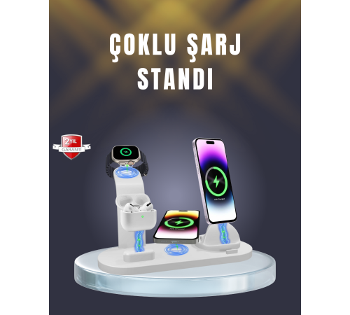 15W Hızlı Şarj Destekli 4’ü 1 Arada Kablosuz Şarj İstasyonu