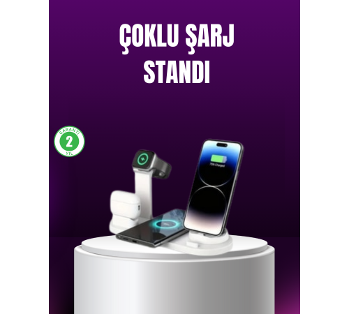 15W Hızlı Şarj Destekli 4’ü 1 Arada Kablosuz Şarj İstasyonu