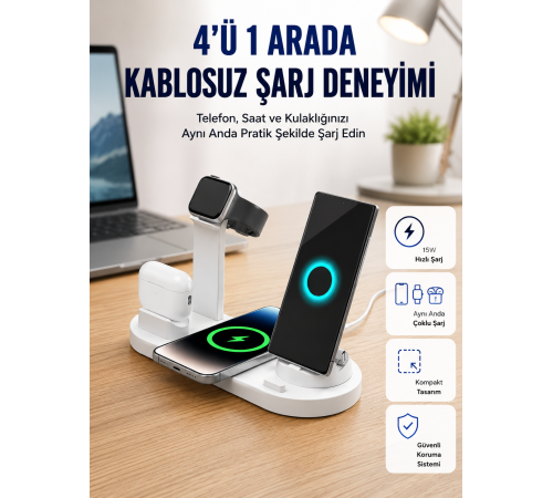 Masaüstü Düzenleyici 4’ü 1 Arada Kablosuz Şarj Aksesuarı Yeni Nesil