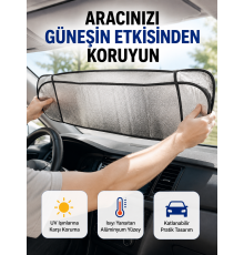Metalize Reflektör Yüzeyli UV Koruyucu Araç Güneşliği – Serin ve Güvenli Sürüşler İçin