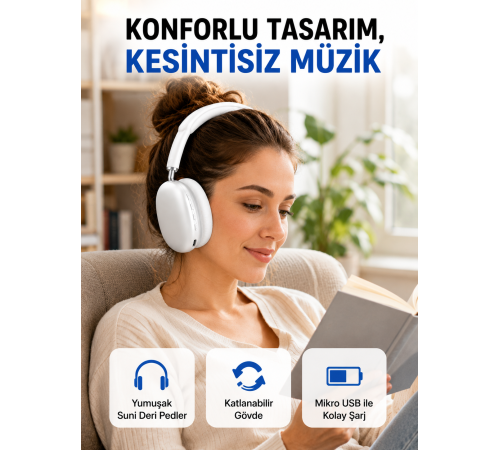 Katlanabilir Bluetooth V5.0 Kablosuz Kulaklık | 400 mAh, Gürültü Azaltma Yeni Nesil