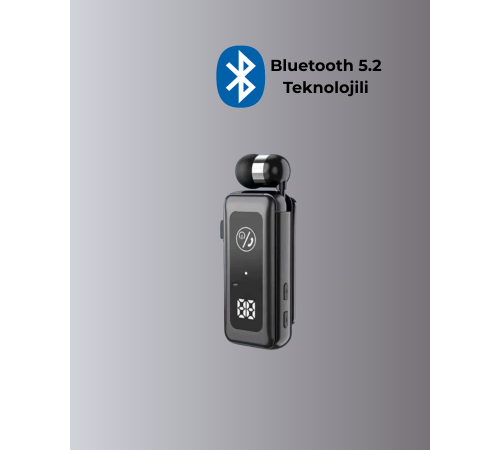 İçi Sarılabilen Kablo ve Yaka Klipsli Bluetooth Kulaklık