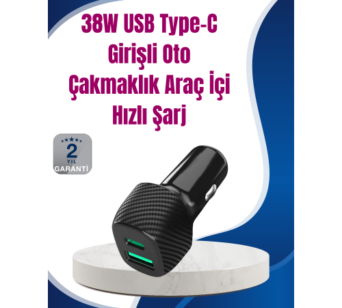 38W Çift Çıkışlı Araç Şarj Cihazı – Type-C ve USB PD Destekli
