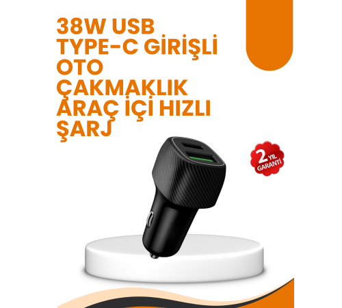 Araç Çakmak Girişli 38W Hızlı Şarj Aleti – İki Cihaz Destekli