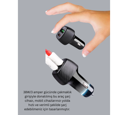 Kompakt Tasarımlı Type-C + USB Girişli Araç Şarj Başlığı