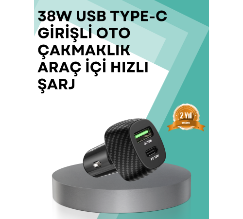 Çift Cihaz Destekli 38W Güçlü Çakmaklık Araç Şarj Cihazı