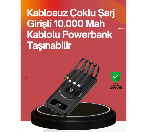 10000mAh Kablosuz ve Hızlı Şarj Destekli Powerbank – Taşınabilir Şarj Gücü