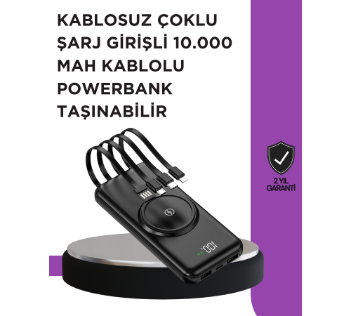 10000mAh Kablosuz ve Hızlı Şarj Destekli Powerbank – Taşınabilir Şarj Gücü