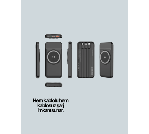 iPhone ve Android Uyumlu 10000mAh Powerbank – Hem Kablolu Hem Kablosuz