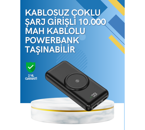iPhone ve Android Uyumlu 10000mAh Powerbank – Hem Kablolu Hem Kablosuz