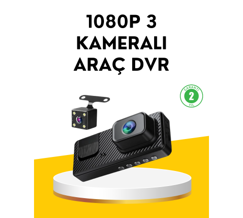 3 Kameralı Araç İçi DVR Kayıt Cihazı  Ön İç Arka Kamera Full HD