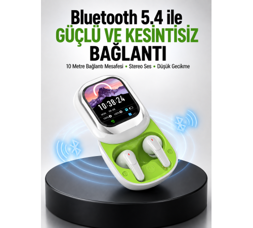 Kayar Kapaklı Şarj Kutusu Ve Dokunmatik Ekranlı Bluetooth Stereo Kulaklık