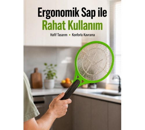 Pil ile Çalışan Elektrikli Sivrisinek Raketi | Kimyasal İçermeyen Hijyenik Çözüm Yeni Nesil