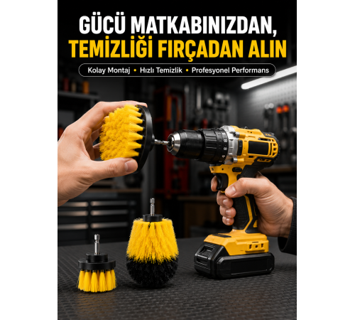 Matkap Uyumlu Temizlik Fırçası Seti 3’lü Çok Amaçlı