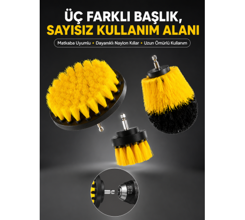 Banyo ve Mutfak İçin Matkap Ucu Temizlik Fırçası 3’lü Set