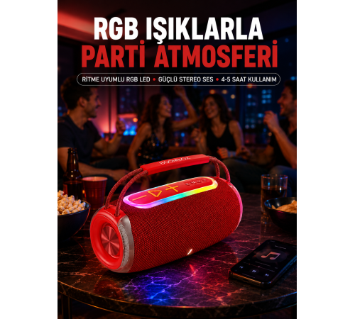 20W Güçlü Ses Çift Sürücülü RGB LED Işıklı Bluetooth 5.3 Hoparlör