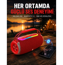 Suya Dayanıklı 20W RGB Hoparlör Bluetooth, USB, SD Kart ve AUX Girişli