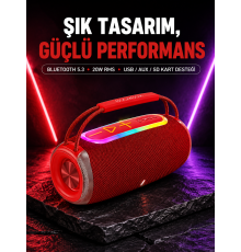 RGB LED Işıklı 20W Taşınabilir Bluetooth Hoparlör IPX6 Suya Dayanıklı