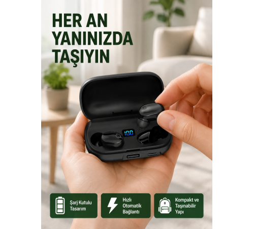 22 Kez Şarj İmkanı Sunan A10s TWS Bluetooth Stereo Kulaklık Yeni Nesil