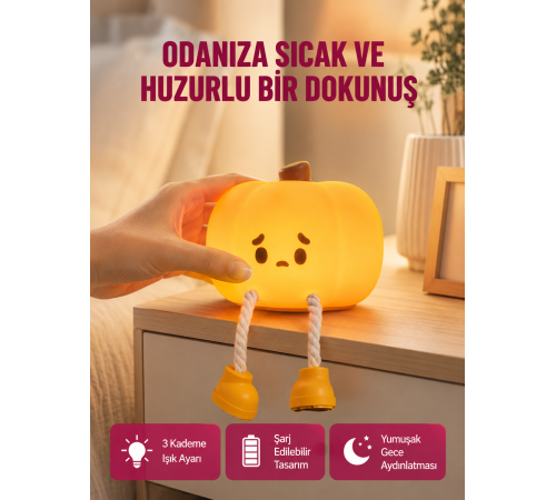 Dekoratif Pumpkin Gece Lambası Şarjlı Dokunmatik LED Işık Yeni Nesil