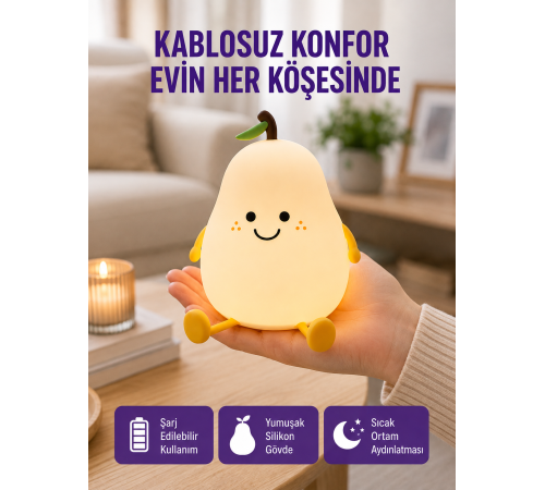 Şarjlı Armut Masa Lambası Renk Değiştiren LED Gece Işığı
