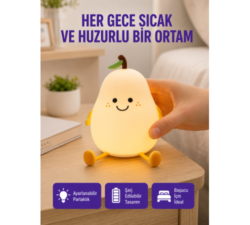 USB Şarjlı Armut Gece Lambası Dokunmatik Renk Değişimli