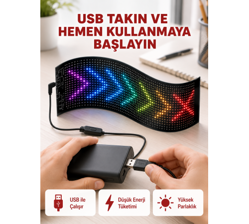 Kayan Yazı Destekli RGB LED Reklam Paneli USB ile Kolay Kurulumlu