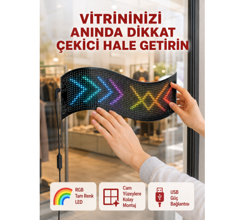 USB Girişli RGB LED Tabela Ayarlanabilir Parlaklık ve Kayan Yazı Özellikli