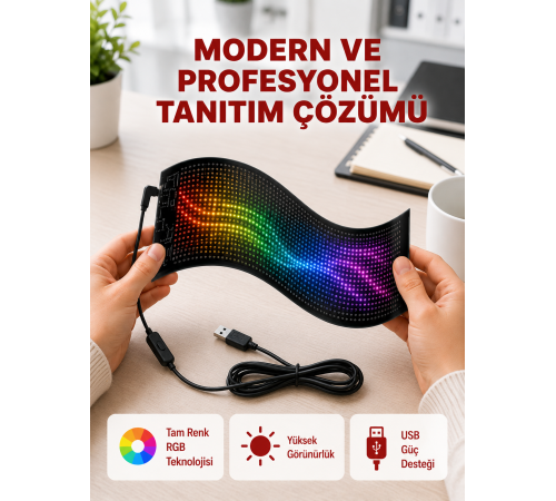 RGB Kayar Yazılı LED Reklam Ekranı – USB Bağlantılı Esnek Tasarım