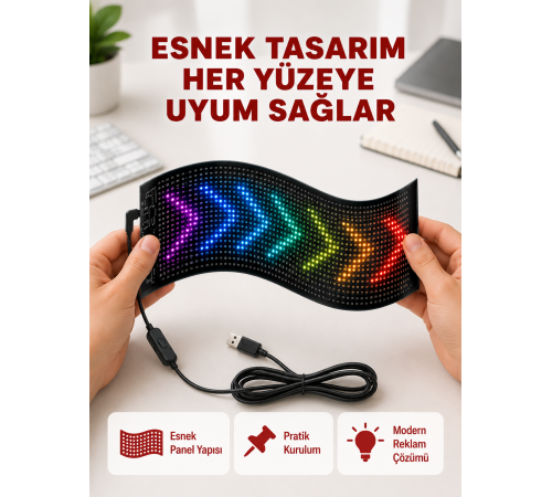USB Destekli LED Mağaza Tabelası – Renkli RGB Kayan Yazı Paneli