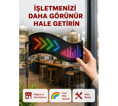 RGB Renkli LED Ekran Tabela USB Bağlantılı ve Kayan Yazı Destekli