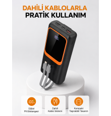 Powerbank 20000 mAh Dijital Ekranlı ve Çok Kablolu Hızlı Şarj Cihazı