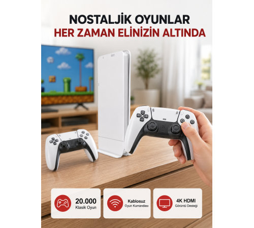 2 Kollu Kablosuz 4K TV Uyumlu Klasik Oyun Konsolu