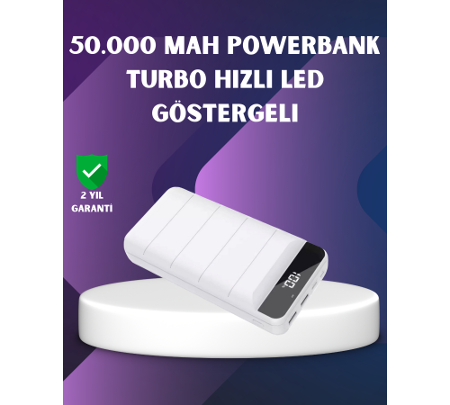 50000mAh Yüksek Kapasiteli Powerbank Hızlı Şarj ve LED Ekranlı
