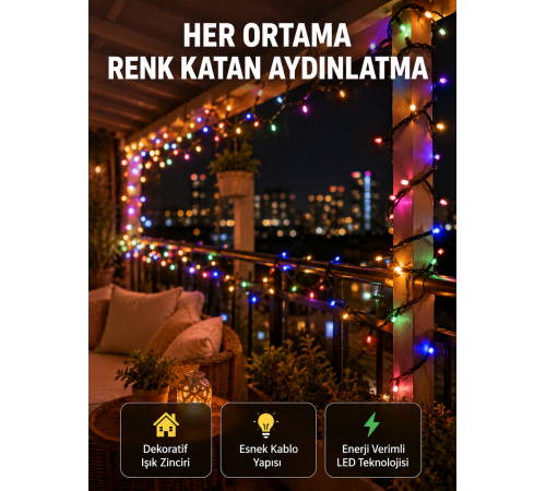 5 Metre Şeffaf Kablo LED Peri Işığı 50 Ampullü Dekoratif Led Yeni Nesil