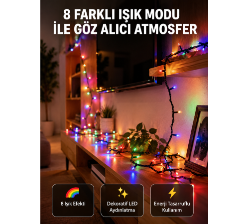 Dekoratif Peri Led 5 m 50 Ampullü Şeffaf Kablo Aydınlatma Yeni Nesil