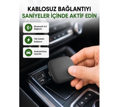 Android Auto Kablosuz Adaptör Bluetooth 5.0 ve 5.8GHz WiFi Destekli Yeni Nesil