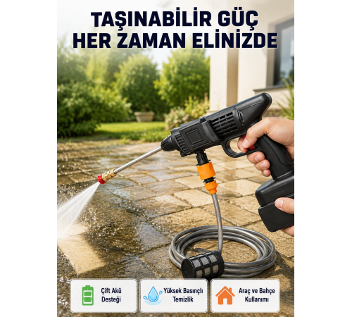 21V Akülü Basınçlı Yıkama Makinesi Çift Akülü ve Hızlı Şarj Özellikli